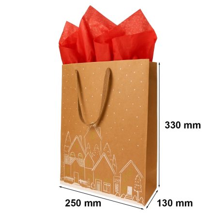 Torba papierowa kraft złota 250x130x330 mm świąteczna na prezent