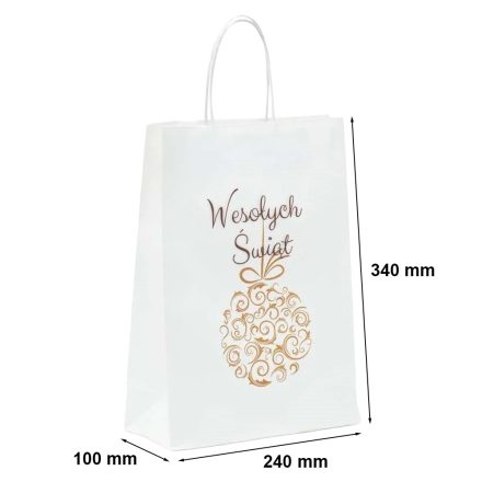 Torba świąteczna papierowa prezentowa Bombka biała 240x100x340 mm