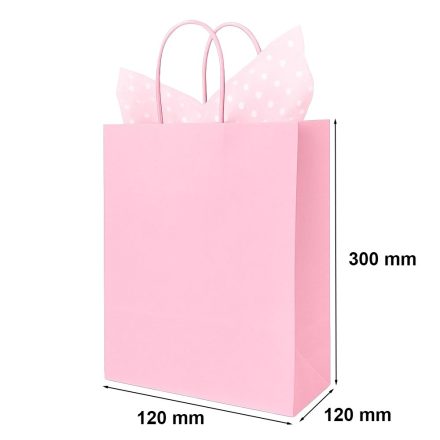 Torebka papierowa 230x120x300 mm jasny róż 90 g z uchwytem