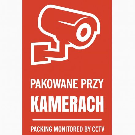 Naklejki ostrzegawcze PAKOWANE PRZY KAMERACH 100x50 mm, 100 szt.