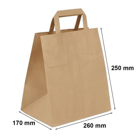 Torba papierowa kraft brązowa 260x170x250 mm z płaskim uchwytem