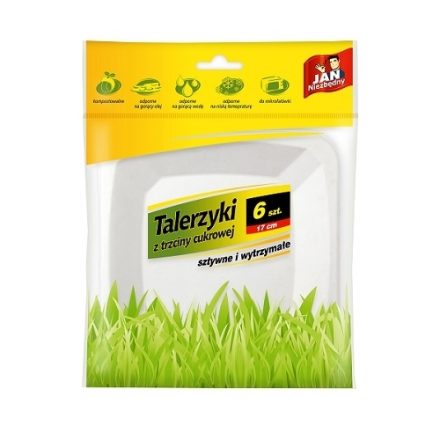 Talerze jednorazowe z pulpy trzciny cukrowej 17 cm białe 6 szt