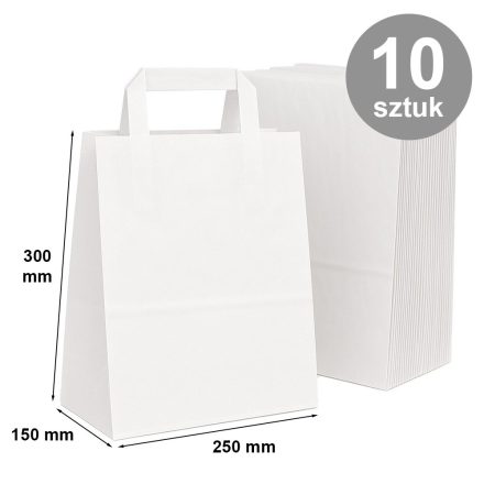 Torba papierowa biała gładka z płaskim uchwytem 250x150x300 mm, 10