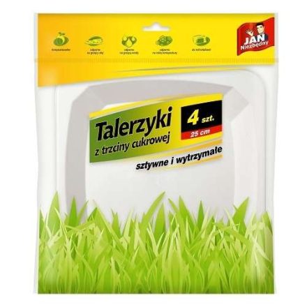Talerze jednorazowe z pulpy trzciny cukrowej 25 cm naturalne 4 szt.