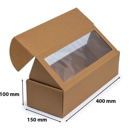Pudełko ozdobne z oknem EKO karbowane kartonowe 400x150x100 mm F427