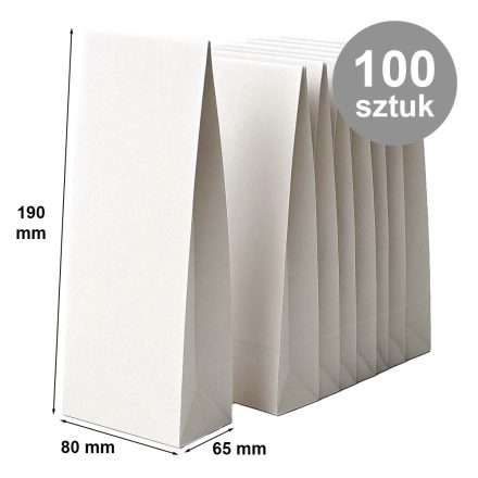 Torebki papierowe ekologiczne 80x65x190 mm białe bez uchwytów 100 szt.