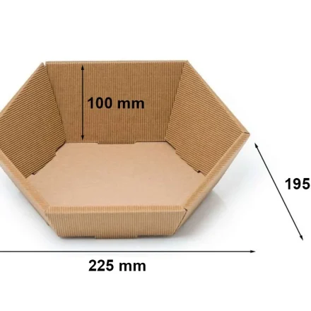 Tacka karbowana sześciokątna z tektury falistej brązowa 195x225 mm