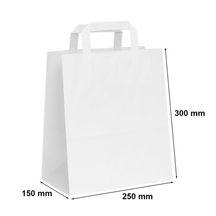 Biała torba papierowa gładka 250x150x300 z płaskim uchwytem na zakupy