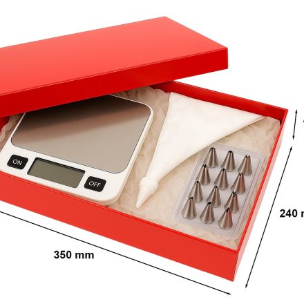Laminowane czerwone pudełko fasonowe z wieczkiem 350x240x70 mm