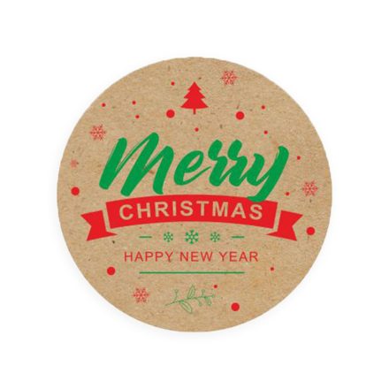Naklejki okrągłe Kraft 35 mm Merry Christmas Happy New Year 200 szt
