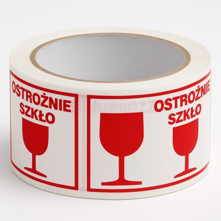Taśma pakowa ostrzegawcza do kartonów OSTROŻNIE SZKŁO 48mm/66m