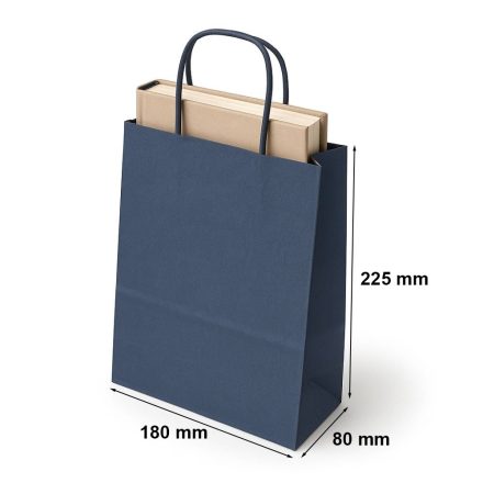 Mocne torby papierowe granatowe 180x80x225 mm z uchwytem skręcanym