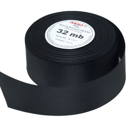 Wstążka satynowa dekoracyjna 12 mm czarna 32 m do prezentów WS8141