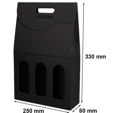Pudełka na 3 butelki wina karbowane czarne 250x80x330 mm, 10 szt.