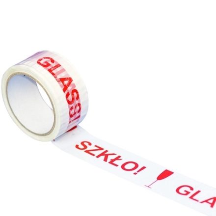 Taśma pakowa ostrzegawcza GLASS do szkła czerwono-biała 48 mm 66 m