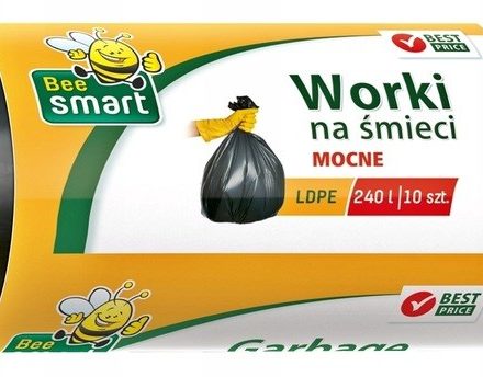 Bee Smart czarne worki na śmieci LDPE 240 l, 10 szt. - mocne i pojemne