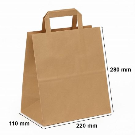 Torby papierowe ekologiczne brązowe z uchwytem płaskim 220x110x280 mm