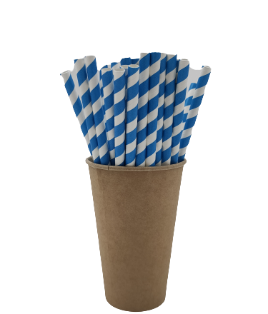 Słomki papierowe biodegradowalne w niebieskie paski 8x210 mm 250 szt