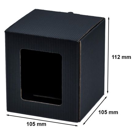Pudełko fasonowe kartonowe na kubek czarne z okienkiem 105x105x112 mm