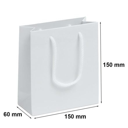 Torba papierowa na prezenty biała laminowana z uchwytem 150x60x150 mm