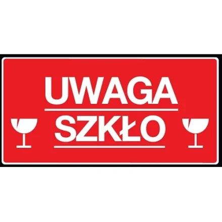 Naklejki ostrzegawcze Uwaga Szkło 2 kieliszki 100x50mm 100szt rolka
