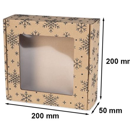 Pudełko świąteczne z okienkiem 200x200x50mm EKO Czarne Śnieżynki F427