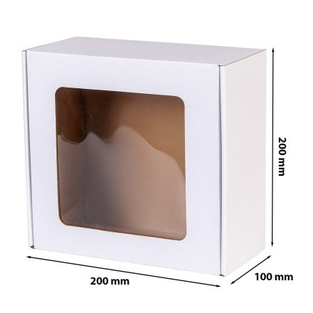 Pudełko kartonowe fasonowe ozdobne z okienkiem białe 200x200x100mm EKO