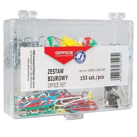 Zestaw biurkowy Office Products 5w1 pinezki spinacze i klipy do biura