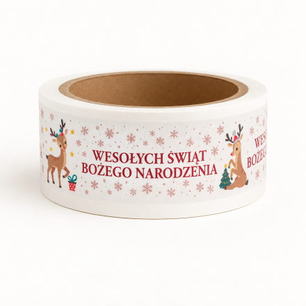 Taśma Świąteczna Wesołych Świąt Bożego Narodzenia 45mm/50m Pakowa