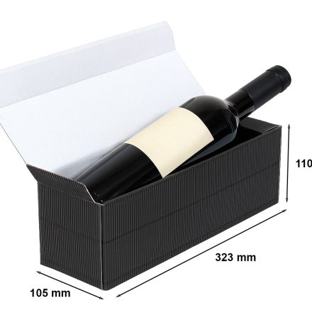 Karton karbowany na wino czarny, pudełko na butelkę 323x105x110 mm