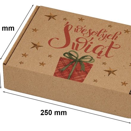 Karton świąteczny pudełko z nadrukiem 250x200x100 mm czerwony prezent
