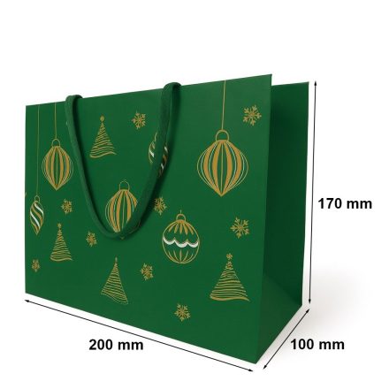 Torba KRAFT 200x100x170mm Zielona Z Motywem Świątecznym Na Upominki