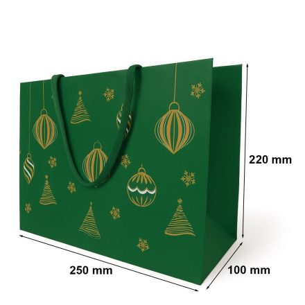 Torba KRAFT 250x100x220mm Zielona Z Motywem Świątecznym Na Upominki