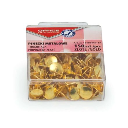 Pinezki metalowe złote biurowe do tablic korkowych 150 szt. w pudełku