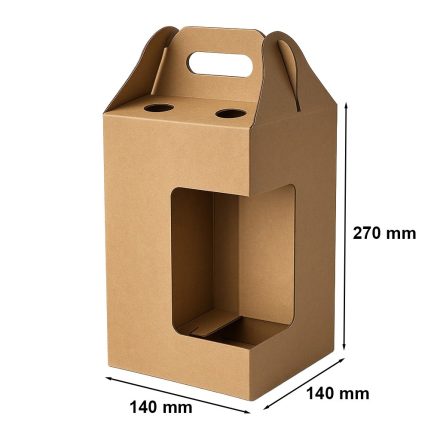 Karton wykrojnikowy z oknem i uchwytem 140x140x270mm na 4 piwa F217