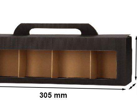 Czarne pudełka kartonowe karbowane na 4 słoiki 305x72x123 mm, 10 szt.