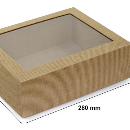 Pudełko fasonowe karbowane wieczkowe brązowe z oknem 280x230x90 mm