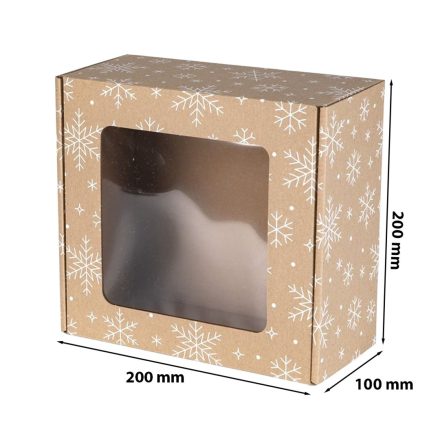 Ozdobne pudełko świąteczne EKO Śnieżki F427 z okienkiem 200x200x100 mm