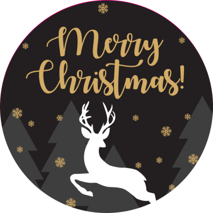 Czarne naklejki świąteczne fi 30 mm Merry Christmas jelonek 200 szt