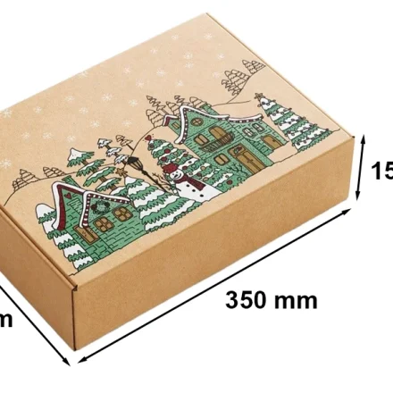 Karton świąteczny pudełko wykrojnikowe 350x250x150mm Bałwan Domki F427