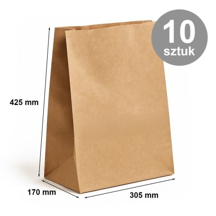 Torba papierowa KLOCKOWA 305x170x425 / BRĄZ GŁADKA - Pakiet 10 szt.
