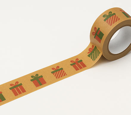 Taśma klejąca papierowa świąteczna w prezenty 48mm/54m kraft do paczek