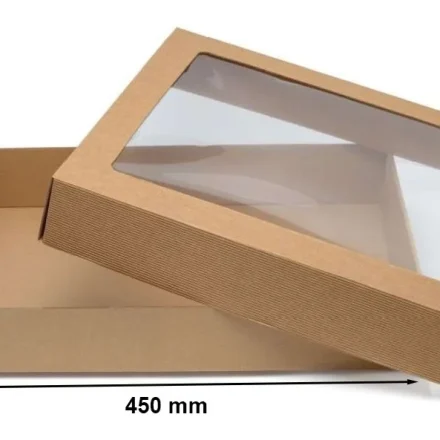 Pudełko fasonowe z oknem, karbowane, prezentowe 450x350x70 mm A3
