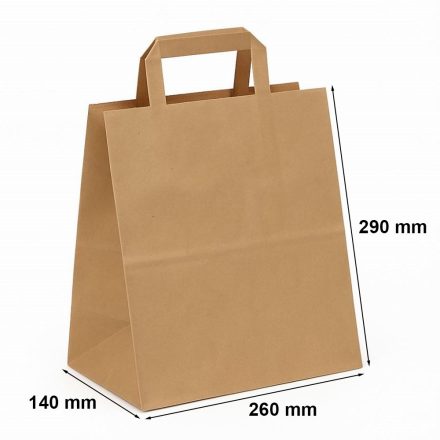 Torba papierowa 260x140x290 mm brązowa, płaski uchwyt, dno klockowe