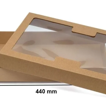 Pudełko karbowane fasonowe z oknem 440x290x50mm wieczkowe