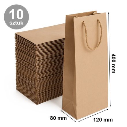 Torba papierowa na wino 120x80x400 mm brązowa z uchwytem, 10 szt.