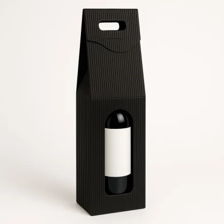 Pudełko karbowane czarne na wino, karton fasonowy 85x85x395 mm