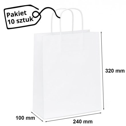 Torba papierowa na prezent biała 240x100x320 mm, pakiet 10 szt.