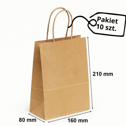 Torby papierowe kraft z uchwytem 160x80x210 mm brązowe 10 szt.