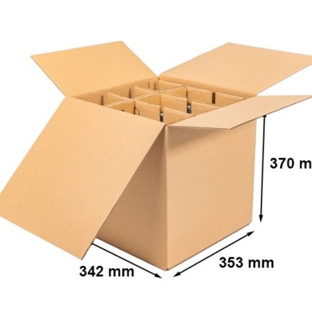 Karton klapowy 353x342x370 mm – transportowy karton na 9 butelek
